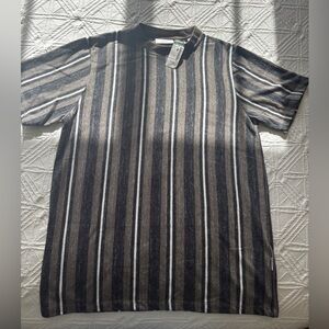 Simons Black and Gray Striped Short Sleeve Tee
